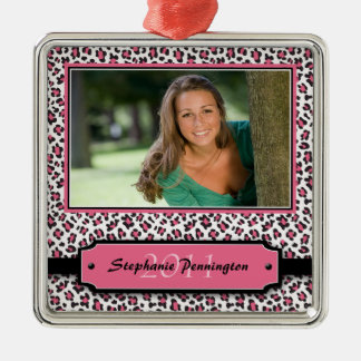 Trendy rosa Leopard Abschluss Foto Ornament Aus Metall