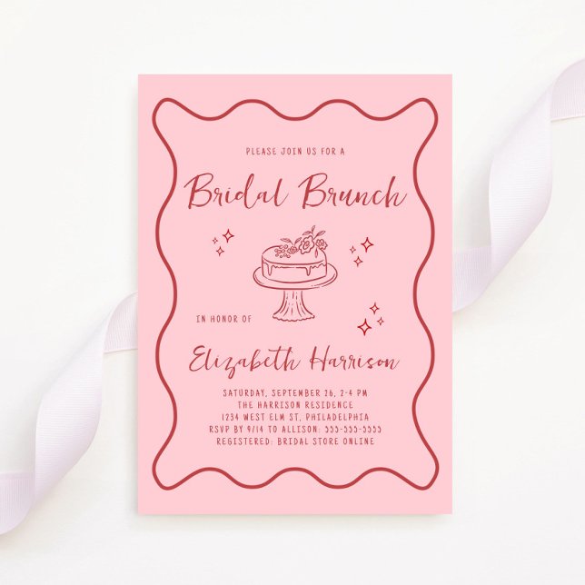 Trendy Rosa Rosa Bridal Bridal Brunch Dusche Einladung (Whimsical pink + red bridal brunch shower invitation to set the tone for an unforgettable event)