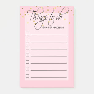Trendy rosa Rosen-GoldCheckboxes SACHEN ZUM ZU TUN Post-it Klebezettel