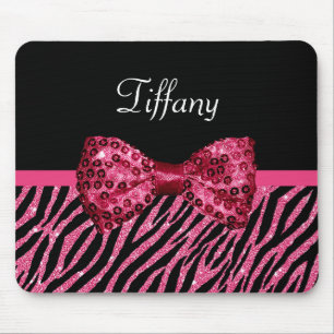 Trendy rosa Zebra-Druck IMITAT Glitz-Bogen mit Mousepad