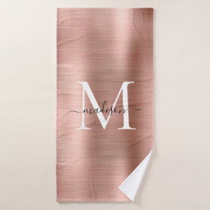Trendy Rose Gold Brushed Metal Monogram Script Badehandtuch
