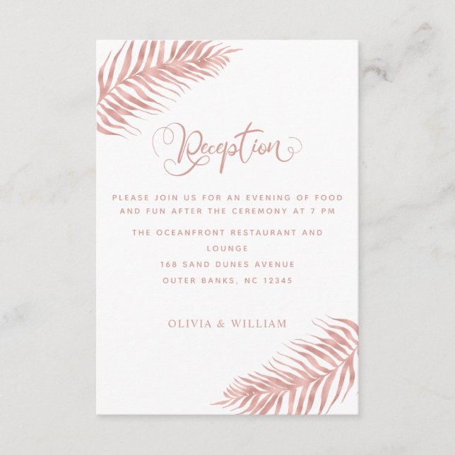 Trendy Rose Gold Damask Glitzer Hochzeitsempfang Begleitkarte (Vorderseite)