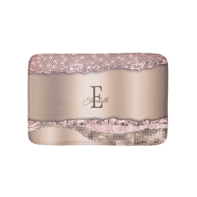 Trendy Rose Gold Diamonds Glitzer Monogram Badematte (Vorderseite)