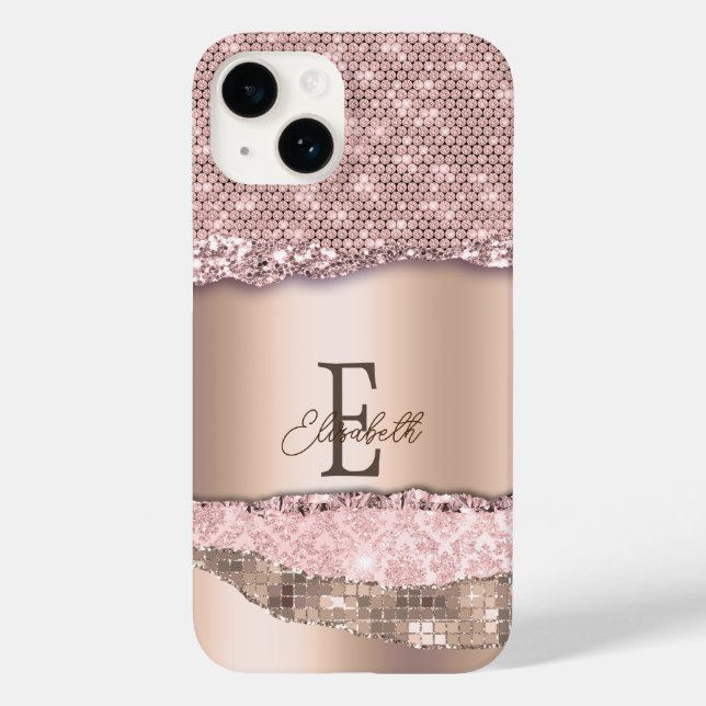 Trendy Rose Gold Diamonds Glitzer Monogram Case-Mate iPhone Hülle (Rückseite)