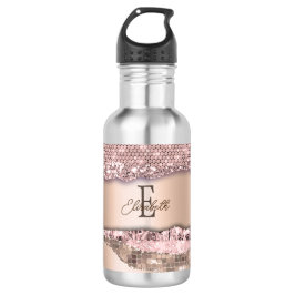 Trendy Rose Gold Diamonds Glitzer Monogram Edelstahlflasche
