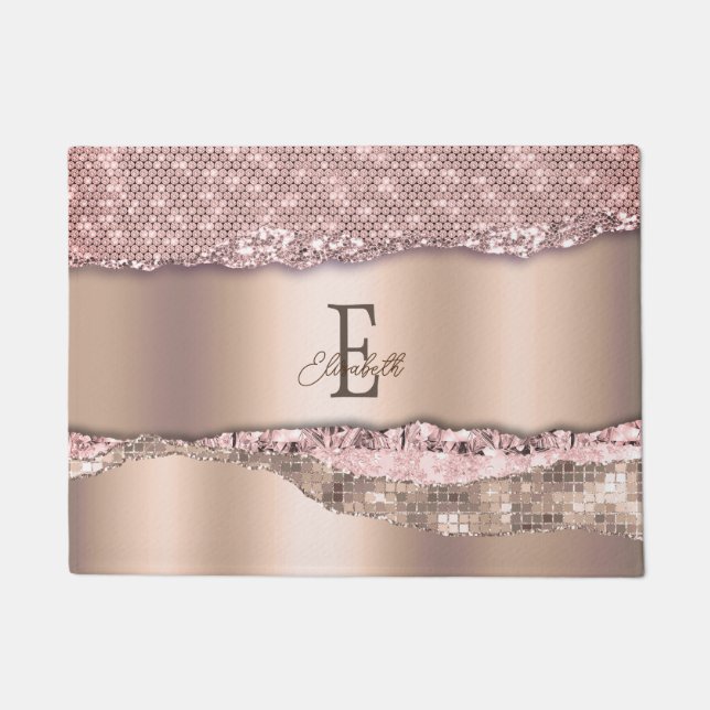 Trendy Rose Gold Diamonds Glitzer Monogram Fußmatte (Vorderseite)