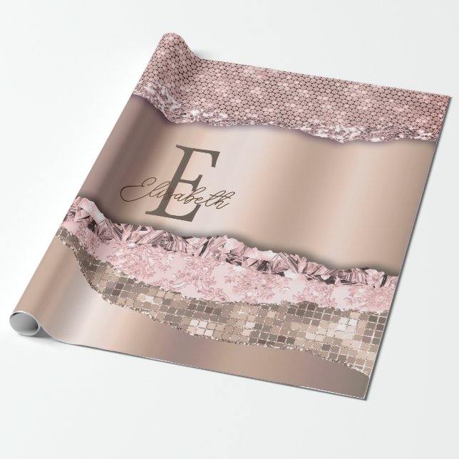 Trendy Rose Gold Diamonds Glitzer Monogram Geschenkpapier (Ungerollt)