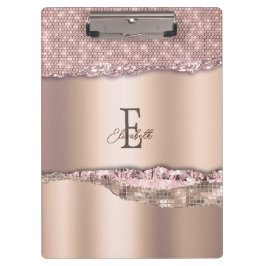 Trendy Rose Gold Diamonds Glitzer Monogram Klemmbrett