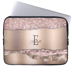 Trendy Rose Gold Diamonds Glitzer Monogram Laptopschutzhülle