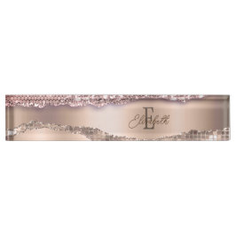 Trendy Rose Gold Diamonds Glitzer Monogram Namensplakette