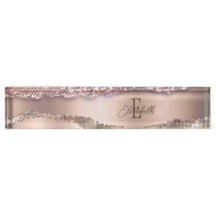 Trendy Rose Gold Diamonds Glitzer Monogram Namensplakette