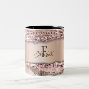 Trendy Rose Gold Diamonds Glitzer Monogram Zweifarbige Tasse