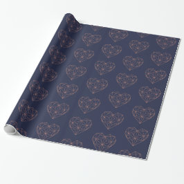 Trendy Rose Gold Foil Geometric Heart Navy Blue Geschenkpapier