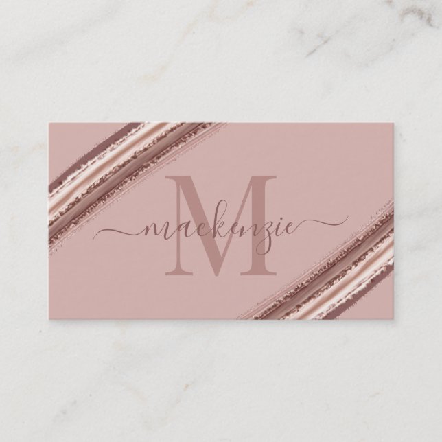 Trendy Rose Gold Foil Kupfer Brush Monogram Visitenkarte (Vorderseite)