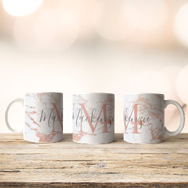 Trendy Rose Gold Foil Marmor Monogram Kaffeetasse