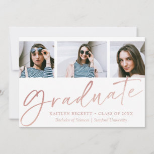 Trendy Rose Gold Foil Script 3 Foto Abschluss Ankündigung