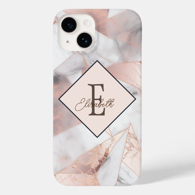 Trendy Rose Gold Geometric Marble Case-Mate iPhone Hülle (Rückseite)