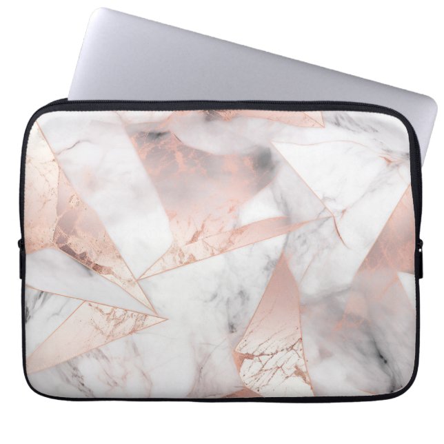 Trendy Rose Gold Geometric Marble Laptopschutzhülle (Vorderseite)