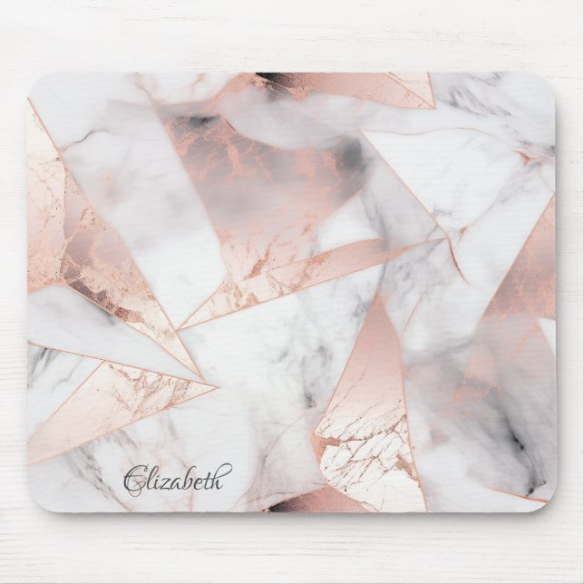 Trendy Rose Gold Geometric Marble Mousepad (Vorne)