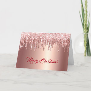 Trendy Rose Gold Glitter Drips Graphic Christmas Feiertagskarte