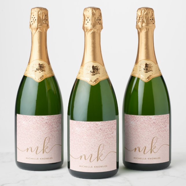 Trendy Rose Gold Glitzer Extravagante Initialen un (Flaschen)