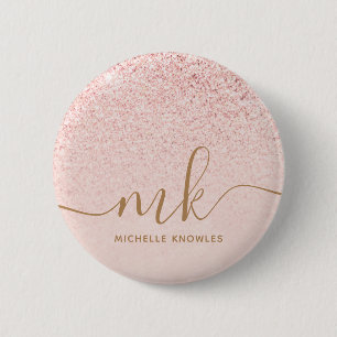 Trendy Rose Gold Glitzer Extravagante Initialen un Button