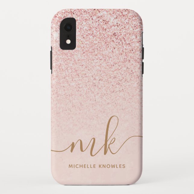 Trendy Rose Gold Glitzer Extravagante Initialen un Case-Mate iPhone Hülle (Rückseite)