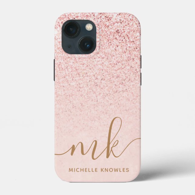 Trendy Rose Gold Glitzer Extravagante Initialen un Case-Mate iPhone Hülle (Rückseite)