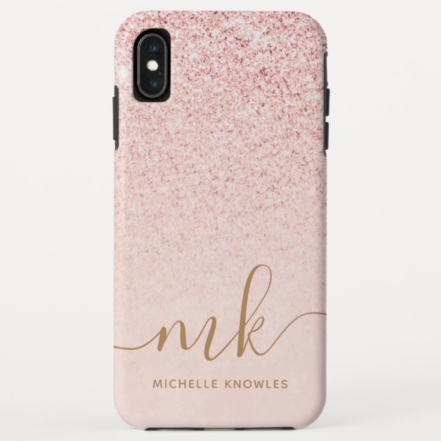 Trendy Rose Gold Glitzer Extravagante Initialen un Case-Mate iPhone Hülle (Rückseite)