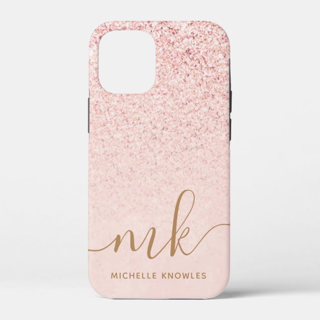 Trendy Rose Gold Glitzer Extravagante Initialen un Case-Mate iPhone Hülle (Rückseite)