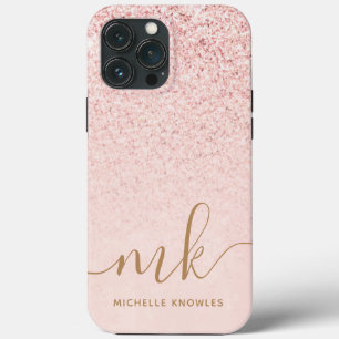 Trendy Rose Gold Glitzer Extravagante Initialen un Case-Mate iPhone Hülle