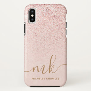 Trendy Rose Gold Glitzer Extravagante Initialen un Case-Mate iPhone Hülle