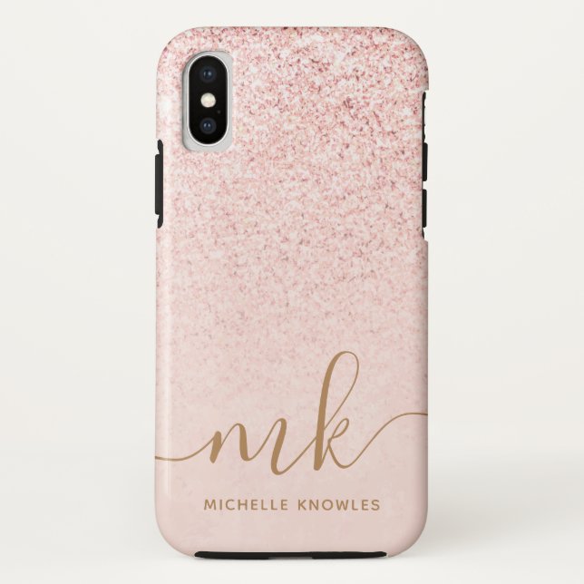 Trendy Rose Gold Glitzer Extravagante Initialen un Case-Mate iPhone Hülle (Rückseite)