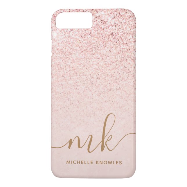 Trendy Rose Gold Glitzer Extravagante Initialen un Case-Mate iPhone Hülle (Rückseite)