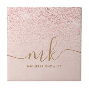 Trendy Rose Gold Glitzer Extravagante Initialen un Fliese