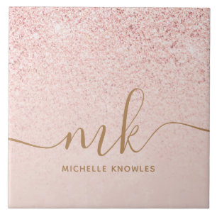 Trendy Rose Gold Glitzer Extravagante Initialen un Fliese