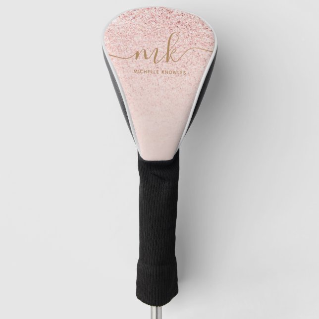 Trendy Rose Gold Glitzer Extravagante Initialen un Golf Headcover (Vorderseite)