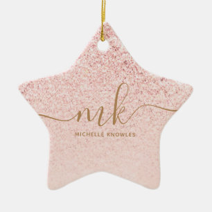 Trendy Rose Gold Glitzer Extravagante Initialen un Keramik Ornament