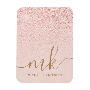 Trendy Rose Gold Glitzer Extravagante Initialen un Magnet