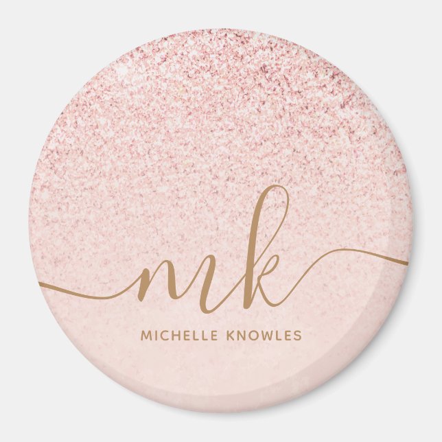 Trendy Rose Gold Glitzer Extravagante Initialen un Magnet (Vorne)