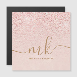 Trendy Rose Gold Glitzer Extravagante Initialen un Magnetkarte