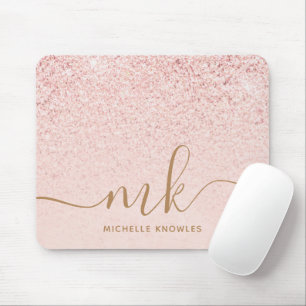 Trendy Rose Gold Glitzer Extravagante Initialen un Mousepad