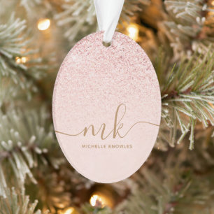 Trendy Rose Gold Glitzer Extravagante Initialen un Ornament