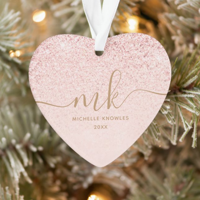 Trendy Rose Gold Glitzer Extravagante Initialen un Ornament (Baum)