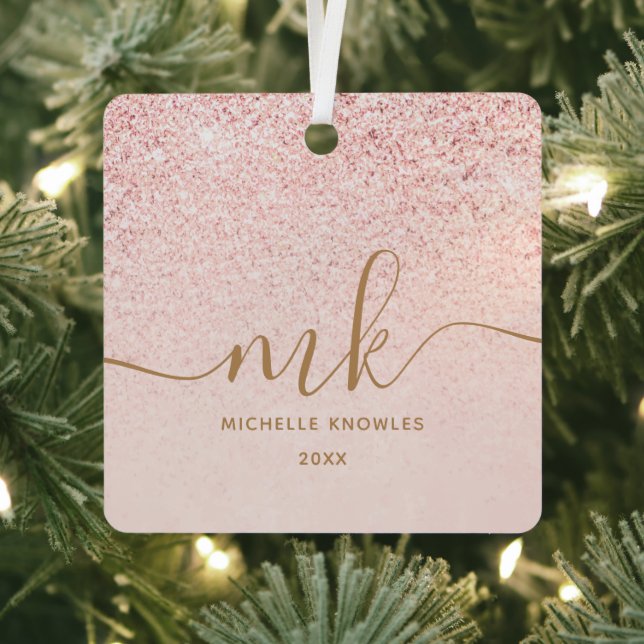 Trendy Rose Gold Glitzer Extravagante Initialen un Ornament Aus Metall (InSitu)
