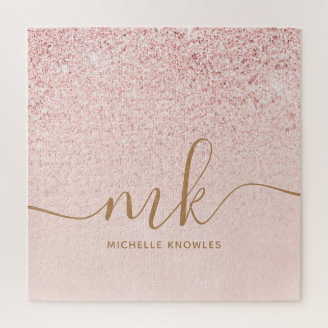 Trendy Rose Gold Glitzer Extravagante Initialen un Puzzle (Vertikal)