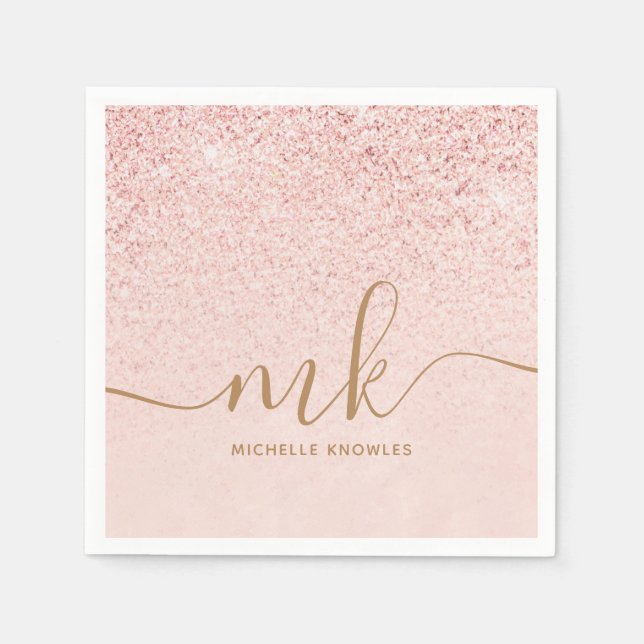 Trendy Rose Gold Glitzer Extravagante Initialen un Serviette (Vorderseite)