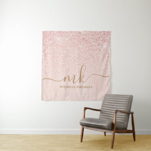 Trendy Rose Gold Glitzer Extravagante Initialen un Wandteppich