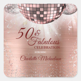 Trendy Rose Gold Glitzer Glam 50 & Fantastische Di Quadratischer Aufkleber