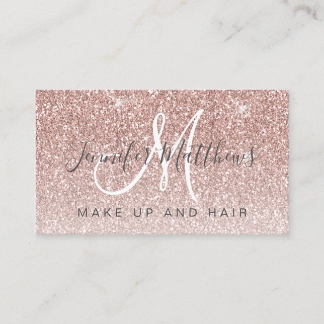 Trendy Rose Gold Glitzer Makeup Artist Hair Salon Visitenkarte (Vorderseite)